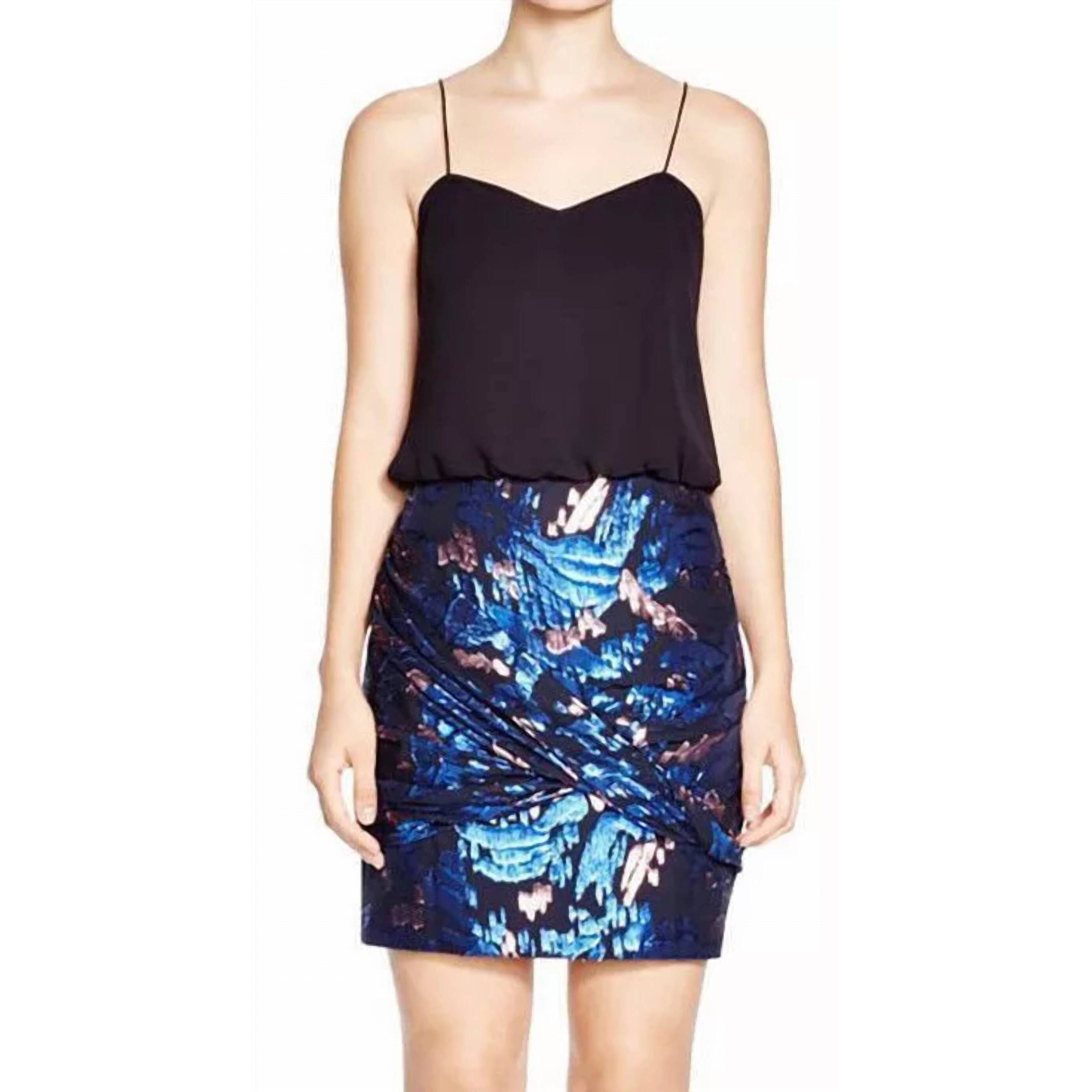 New Aidan Mattox Blouson Metallic Dress In Blue Multi